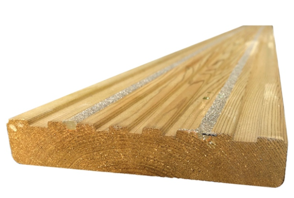 28mm x 144mm 2 Strip Grooved Anti Slip Treated Decking:  £7.99 per metre